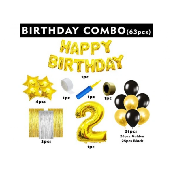Shopnav 2Nd Birthday Golden Theme Decoration Items (Multicolor)