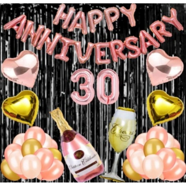 Shopnav 30Th Anniversary Rose Gold Foil Balloons With Happy Decoration Items Set (Rose Gold)