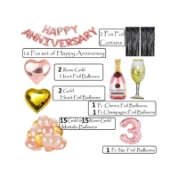 Shopnav 3Rd Anniversary Rose Gold Foil Balloons With Happy Decoration Items Set (Rose Gold)