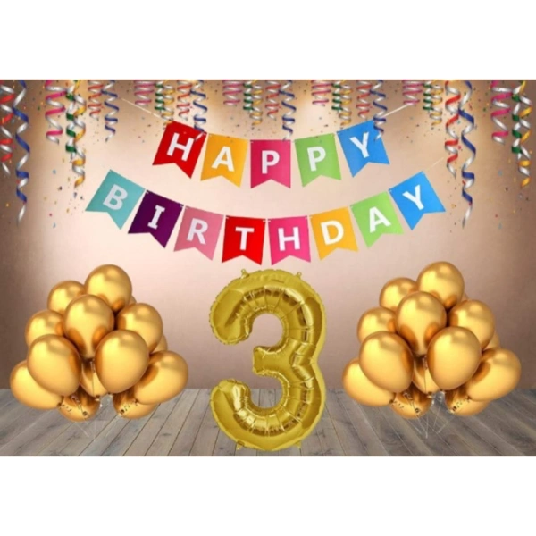 Shopnav 3Rd Happy Birthday Decoration Combo With Multi Color Banner (Multicolor)