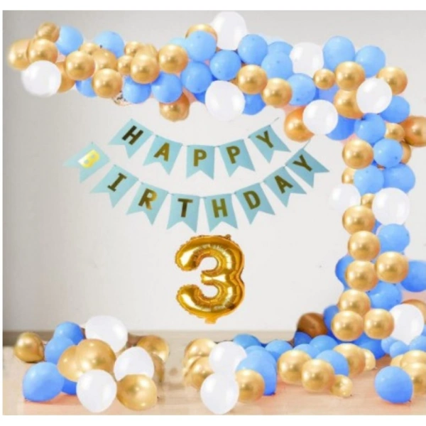 Shopnav 3Rd Year Decoration Kit For Boy And Girl With Banner And Balloons (Blue)