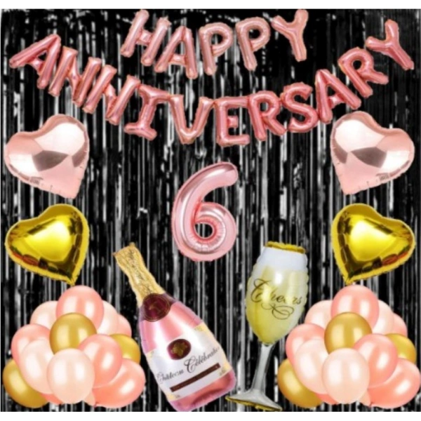 Shopnav 6Th Anniversary Rose Gold Foil Balloons With Happy Decoration Items Set (Rose Gold)