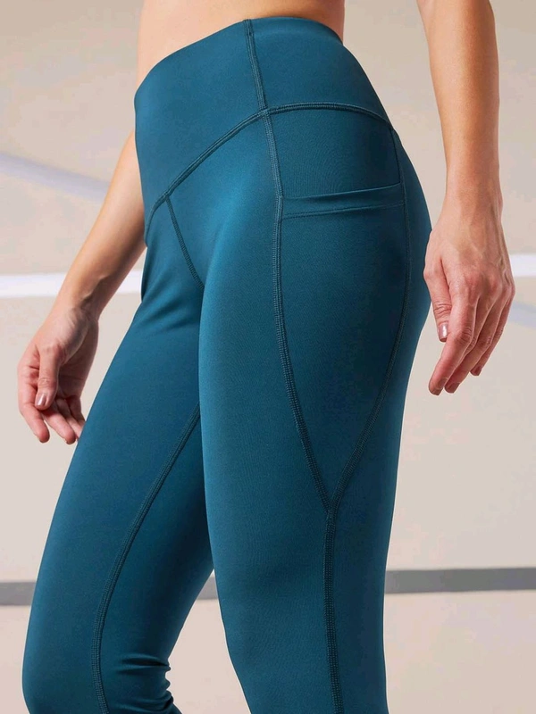 Women's Polyster Solid Sport Leggings (Blue) - Blue, 0.35, L