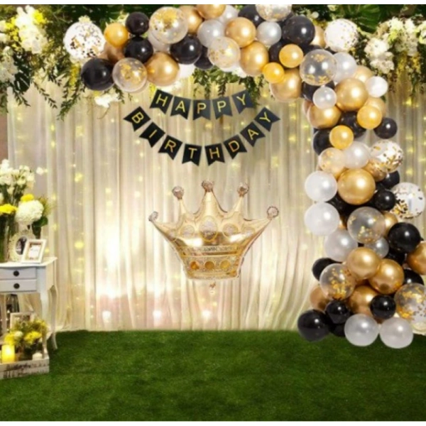 Shopnav Black Gold Birthday Party Decoration Set Of Banner And Balloons (Multicolor)