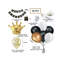 Shopnav Black Gold Birthday Party Decoration Set Of Banner And Balloons (Multicolor)
