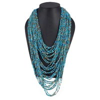 Shopnav Blue Multi Layer Beads Necklace - Blue, Brown Beads