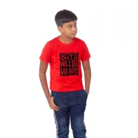 Boys Cotton Will Be Cool Half Sleeve TShirt (Red) - L