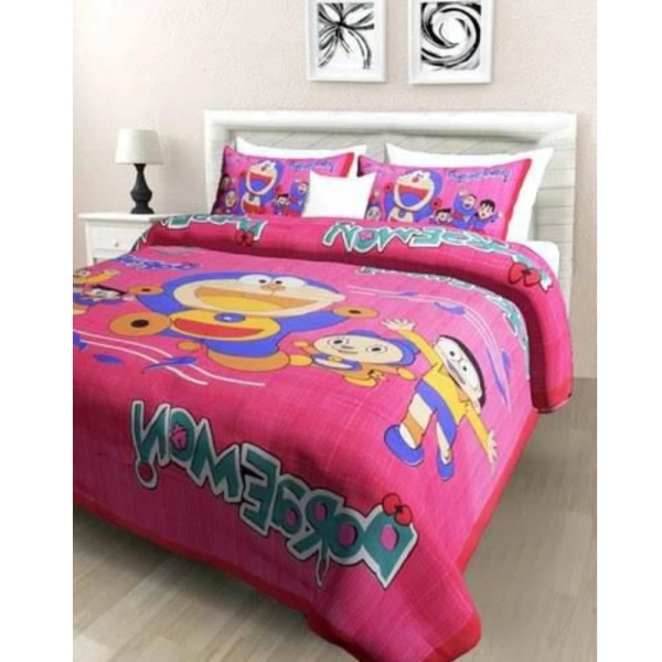 Shopnav Cotton Printed Queen Size Bedsheet With 2 Pillow Covers (Pink, 90x100 Inch)