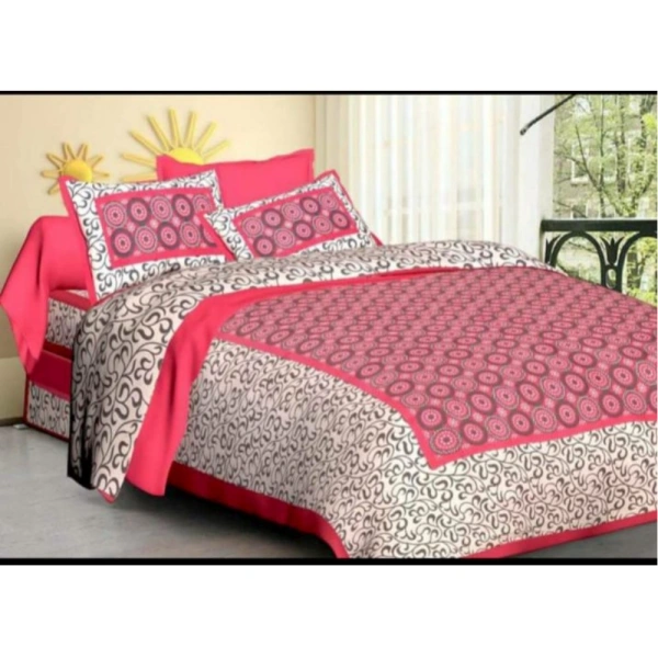 Shopnav Cotton Printed Queen Size Bedsheet With 2 Pillow Covers (Pink, 90x100 Inch)
