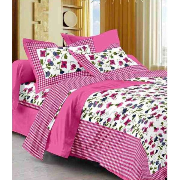 Shopnav Cotton Printed Queen Size Bedsheet With 2 Pillow Covers (Pink, 90x100 Inch)