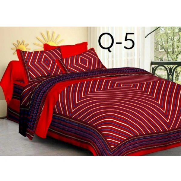 Shopnav Cotton Printed Queen Size Bedsheet With 2 Pillow Covers (Red, 90x100 Inch)