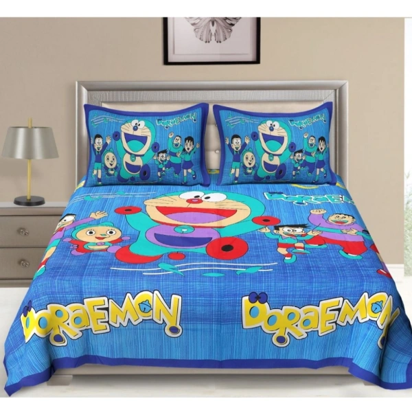 Shopnav Cotton Printed Queen Size Bedsheet With 2 Pillow Covers (Blue, 90x100 Inch)