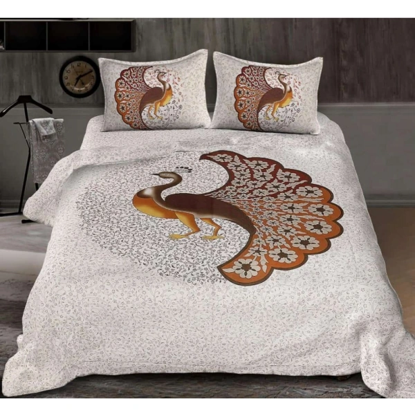 Shopnav Cotton Printed Queen Size Bedsheet With 2 Pillow Covers (White, 90x100 Inch)