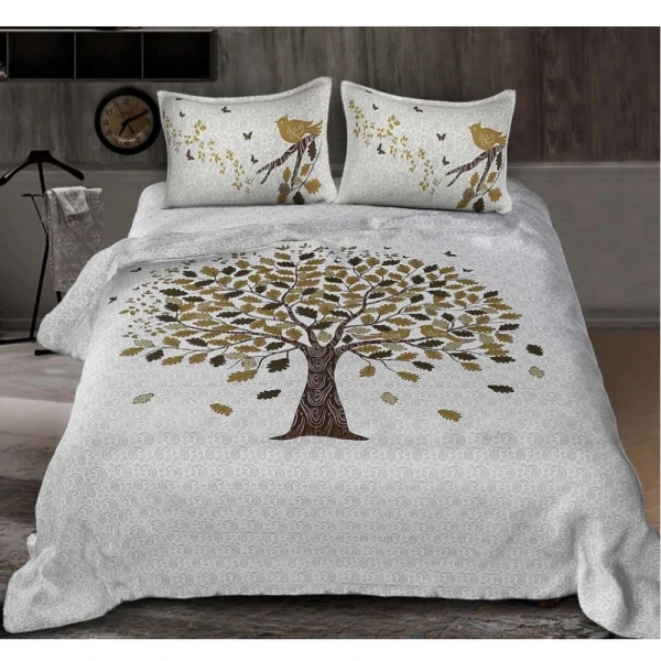 Shopnav Cotton Printed Queen Size Bedsheet With 2 Pillow Covers (White, 90x100 Inch)