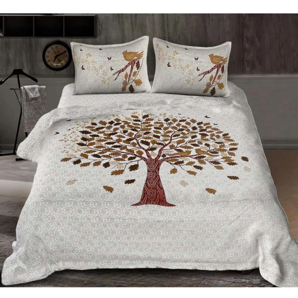 Shopnav Cotton Printed Queen Size Bedsheet With 2 Pillow Covers (White, 90x100 Inch)
