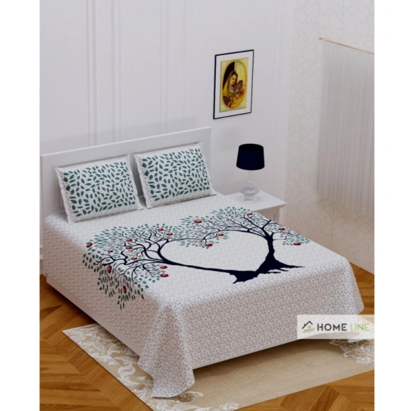 Shopnav Cotton Printed Queen Size Bedsheet With 2 Pillow Covers (White, 90x100 Inch)