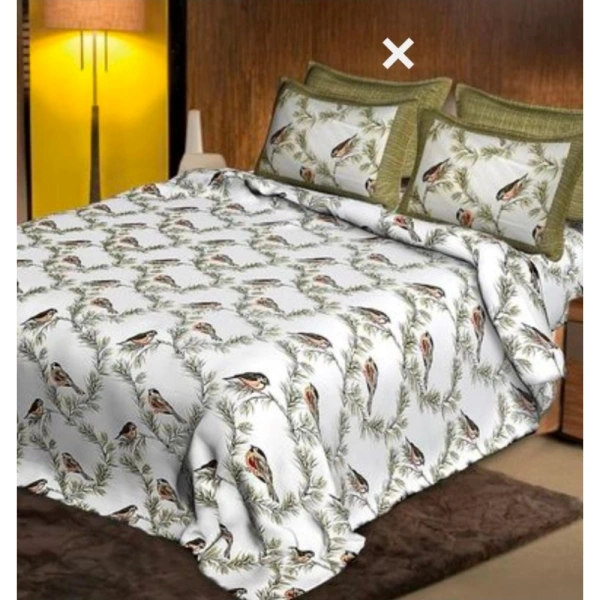 Shopnav Cotton Printed Queen Size Bedsheet With 2 Pillow Covers (White, 90x100 Inch)