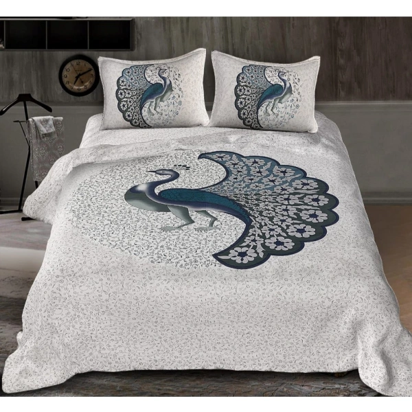 Shopnav Cotton Printed Queen Size Bedsheet With 2 Pillow Covers (White, 90x100 Inch)