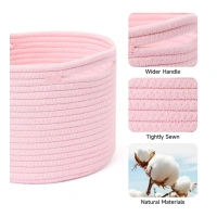 Shopnav Cotton Round Small Storage Basket 9x7 Inch Pack of 1 (Baby Pink)