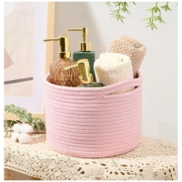 Shopnav Cotton Round Small Storage Basket 9x7 Inch Pack of 1 (Baby Pink)