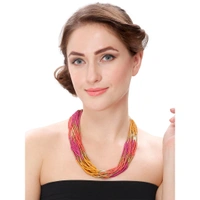 Shopnav shopnav's Designer Elegant Multi Layer Multi Color Beads Necklace - Multi, Silver Oxidized