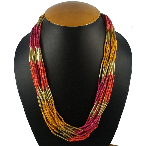 Shopnav shopnav's Designer Elegant Multi Layer Multi Color Beads Necklace - Multi, Silver Oxidized