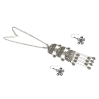 Shopnav Designer German Silver Oxidized Necklace Set with Earrings - Silver, Alloy