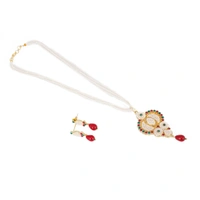 Shopnav Designer Traditional India Rajasthani Basra Pearl Necklace with Earrings - White, Oxidized Silver