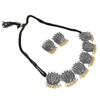 Shopnav Antique Silver Oxidised Plated Tribal Afghani Necklace With Earrings Set For Women - Gold, Silver Plated