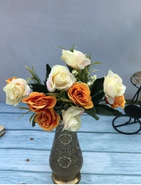 Shopnav Artificial Flowers Bunch Bouquet Of 10 Garden Roses For Home Decoration (Color: Multi, Material: Silk Polyester) - 12 Inches, 0.3, Multi