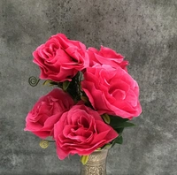 Shopnav Artificial Flowers Bunch Bouquet Of 5 Roses For Home Decoration (Dark Pink, Material:Silk, Polyester) - 0.35, DarkPink
