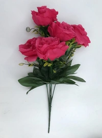 Shopnav Artificial Flowers Bunch Bouquet Of 5 Roses For Home Decoration (Dark Pink, Material:Silk, Polyester) - 0.35, DarkPink