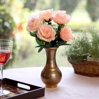 Shopnav Artificial Flowers Bunch Bouquet Of 5 Roses For Home Decoration (Peach, Material:Silk, Polyester) - 0.35, Peach