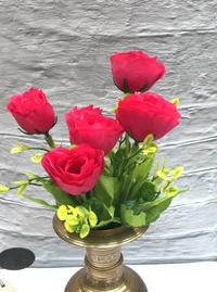Shopnav Artificial Flowers Bunch Bouquet Of 6 Garden Roses For Home Decoration (Darkpink, Material:Silk, Polyester) - 0.35, DarkPink
