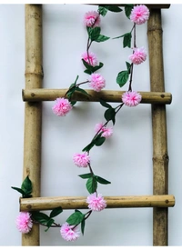 Shopnav Artificial Light Pink Chrysanthemum Dahlia Flower Vine Creeper With Big Green Leaves For Home Decoraton (Color: LightPink, Material: Silk Polyester) - 6.5 Feet, 0.1, Lightpink