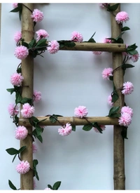 Shopnav Artificial Light Pink Chrysanthemum Dahlia Flower Vine Creeper With Big Green Leaves For Home Decoraton (Color: LightPink, Material: Silk Polyester) - 6.5 Feet, 0.1, Lightpink