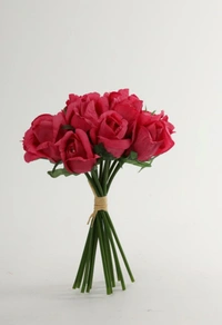 Shopnav Artificial Rose Flowers Bunch Bouquet Of 13 Roses For Home Decoration (Dark Pink, Material:Silk, Polyester) - 0.35, DarkPink