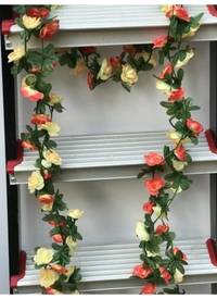 Shopnav Artificial Rose Vine Flowers Plants Artificial Flower Creeper Hanging Rose For Home Decoration (Color: Multi, Material: Silk Polyester) - 7.5 Feet, 0.2, Multi