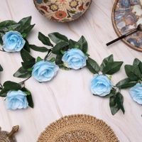 Shopnav Artificial Rose Vine Flowers With Green Leaves For Home Party Garden Wall Decoration (Blue, Material:Silk, Polyester) - 0.35, Blue
