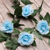 Shopnav Artificial Rose Vine Flowers With Green Leaves For Home Party Garden Wall Decoration (Blue, Material:Silk, Polyester) - 0.35, Blue