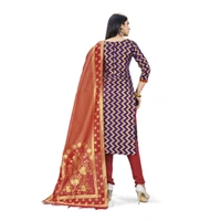 Banarasi Silk Unstitched Salwar-Suit Material Premium Quality With Dupatta (Color: Navy Blue) - Red, 0.4, 2-2.5Mtrs