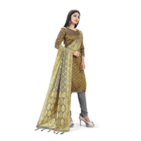 Banarasi Silk Unstitched Salwar-Suit Material Premium Quality With Dupatta (Color: Black) - Sandal, 0.4, 2-2.5Mtrs