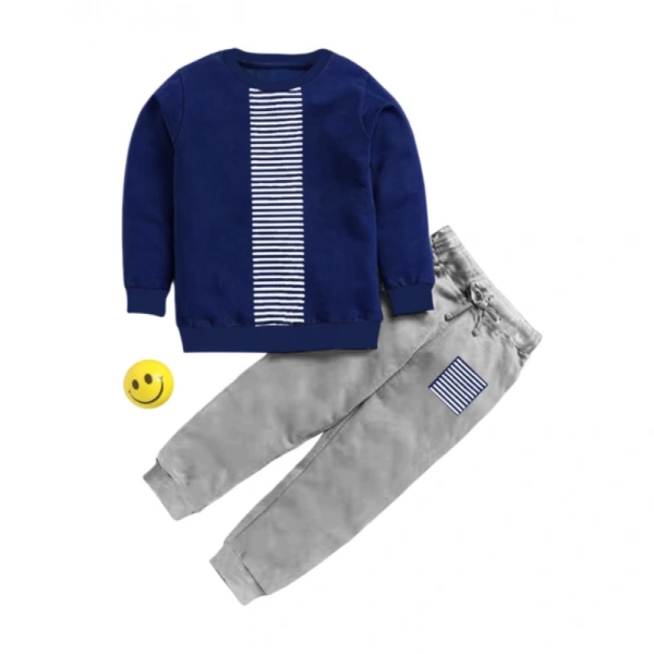 Boy's Casual Full Sleeve Printed Cotton T Shirt With Pant (Navy Blue) - 7-8-Yrs, 0.35, Navy Blue