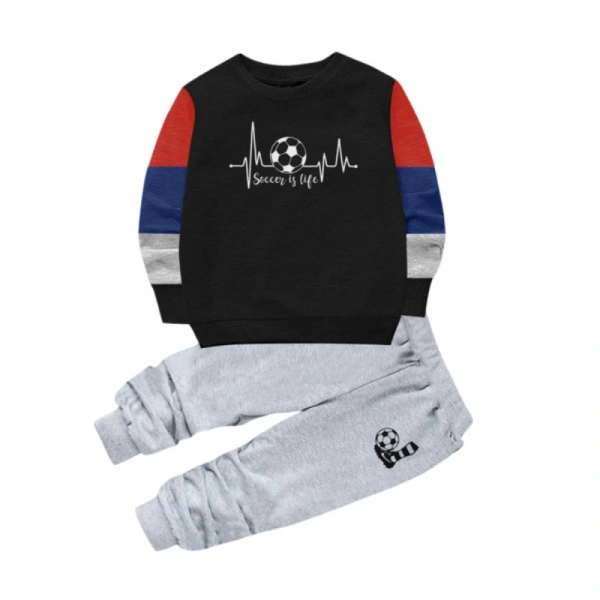 Boy's Casual Full Sleeve Printed Cotton T Shirt With Pant (Black) - 7-8-Yrs, 0.35, Black