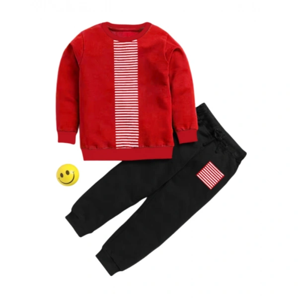 Boy's Casual Full Sleeve Printed Cotton T Shirt With Pant (Red) - 11-12-Yrs, 0.35, Red