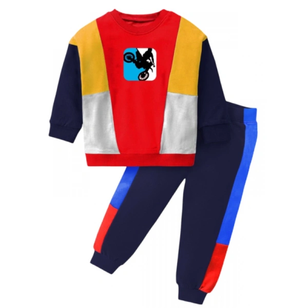 Boy's Casual Full Sleeve Printed Cotton T Shirt With Pant (Red) - 9-10-Yrs, 0.35, Red