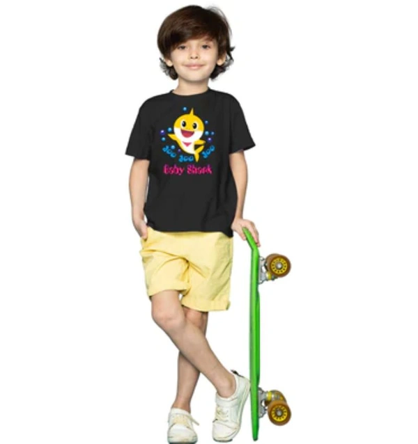 Boys Cotton Baby Shark Half Sleeve TShirt (Black) - 2XL, 0.25, Black