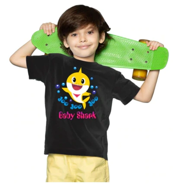 Boys Cotton Baby Shark Half Sleeve TShirt (Black) - 2XL, 0.25, Black
