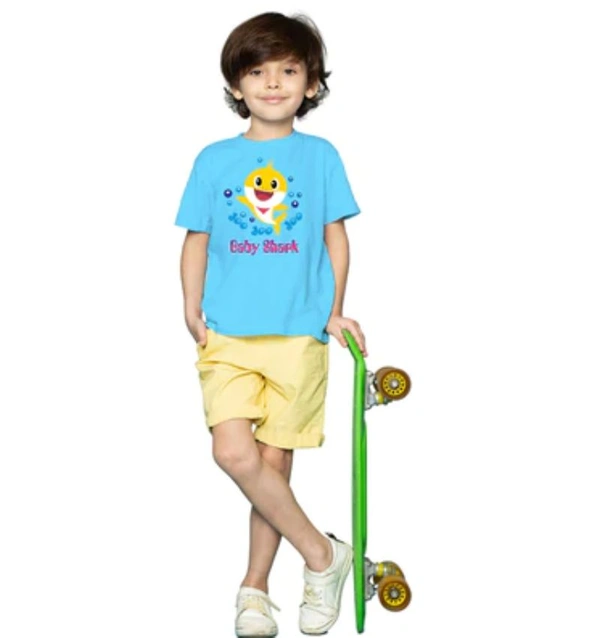 Boys Cotton Baby Shark Half Sleeve TShirt (Blue) - 2XL, 0.25, Blue