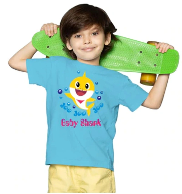 Boys Cotton Baby Shark Half Sleeve TShirt (Blue) - 2XL, 0.25, Blue